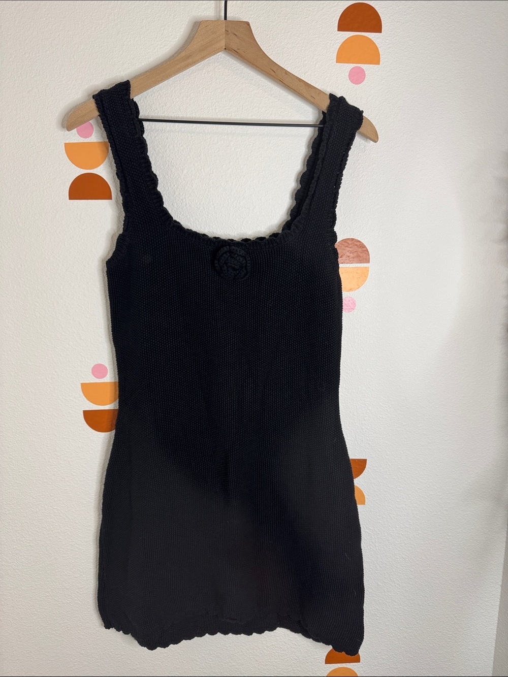 wild fable Y2K croquette core Black Ribbed Tank Dress with Crochet Trim N0267